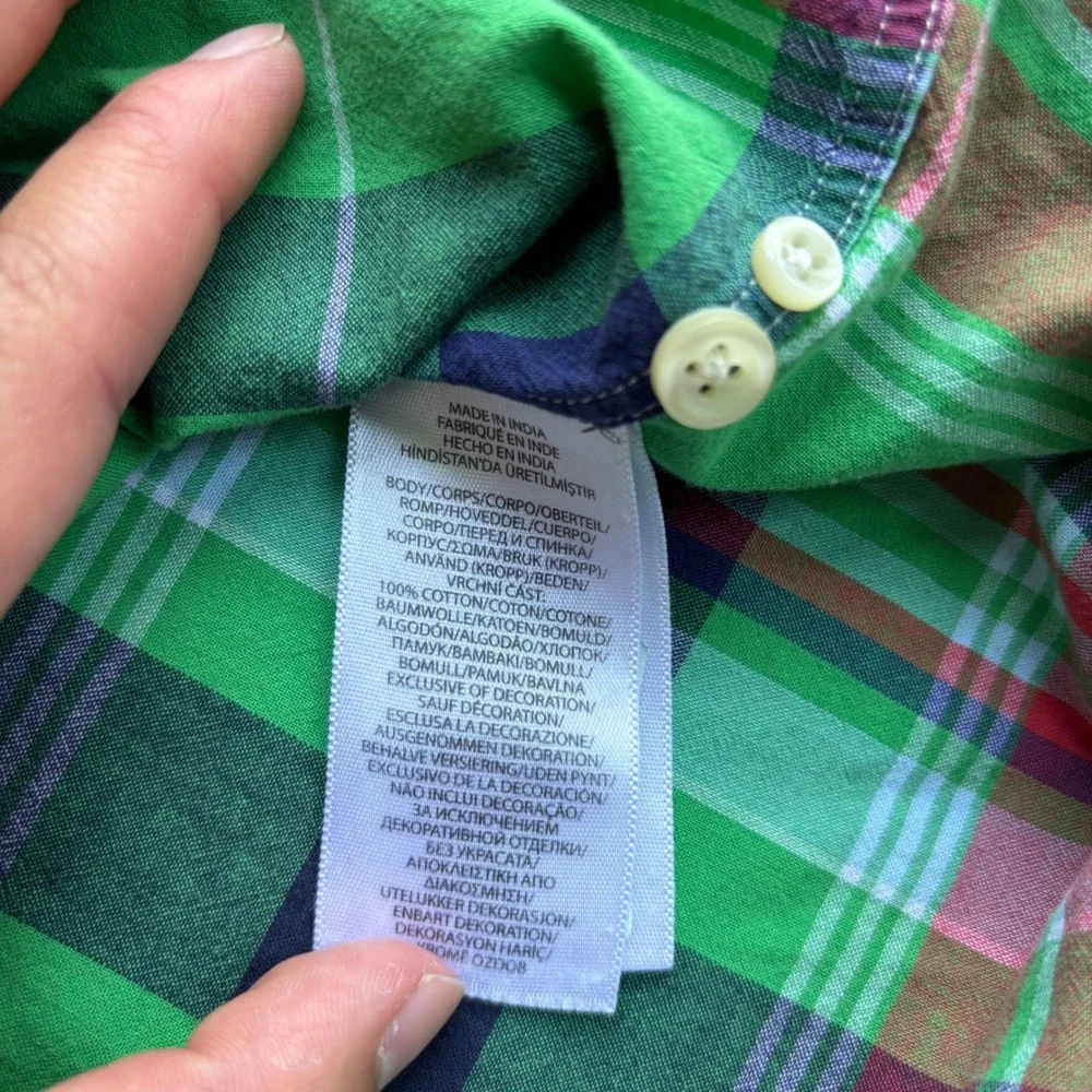 Ralph Lauren Shirt Mens 3XLT Green Madras Plaid RL Untucked Fit Short Sleeve